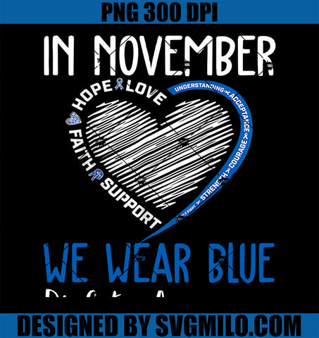 In November We Wear Blue Diabetes Awareness Blue Ribbon PNG