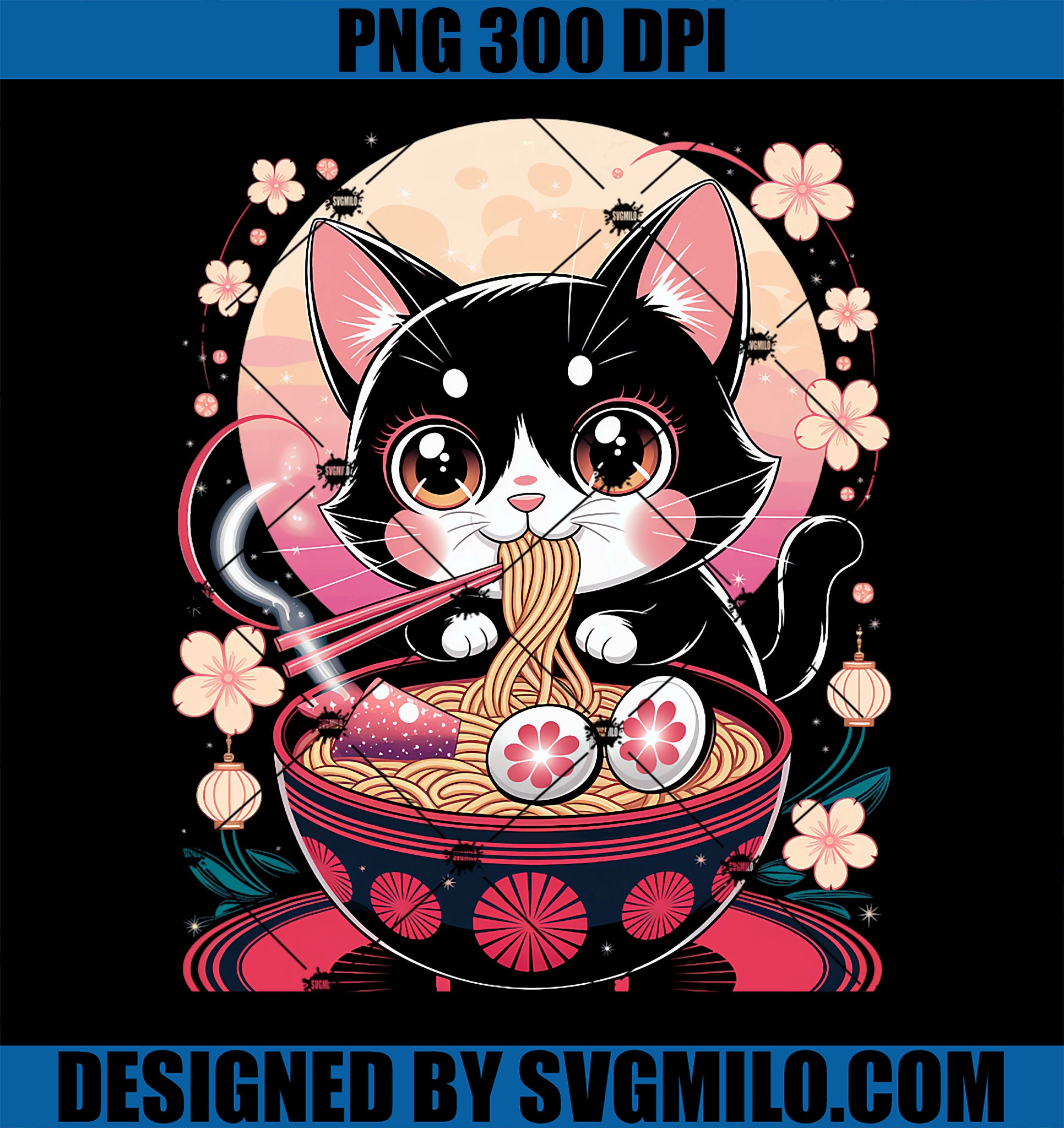 Japanese Anime Cat Ramen PNG, Kawaii Cat Eating Noodles PNG