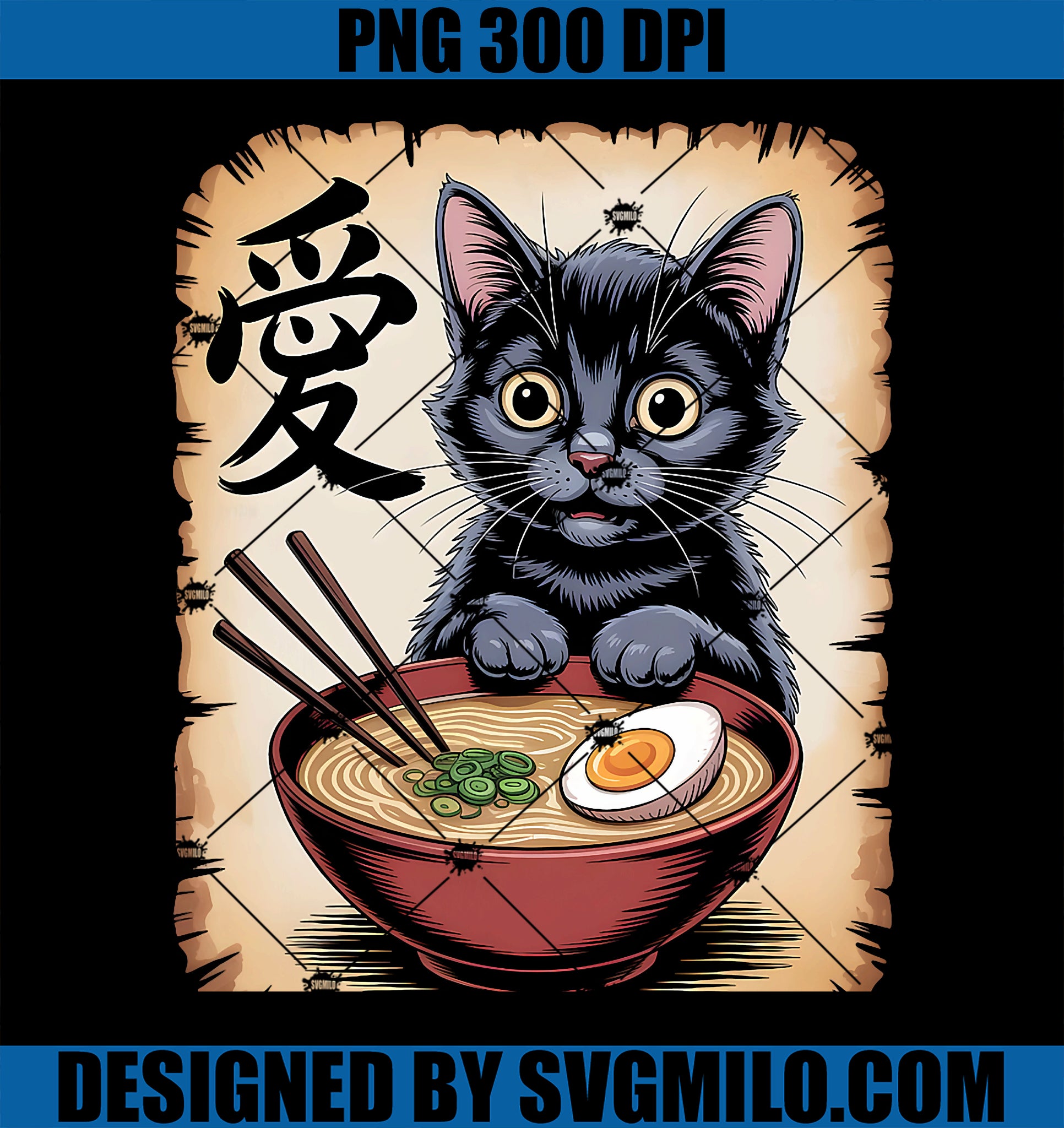 Japanese Kawaii Anime Cat PNG, Funny Cat Eating Ramen PNG