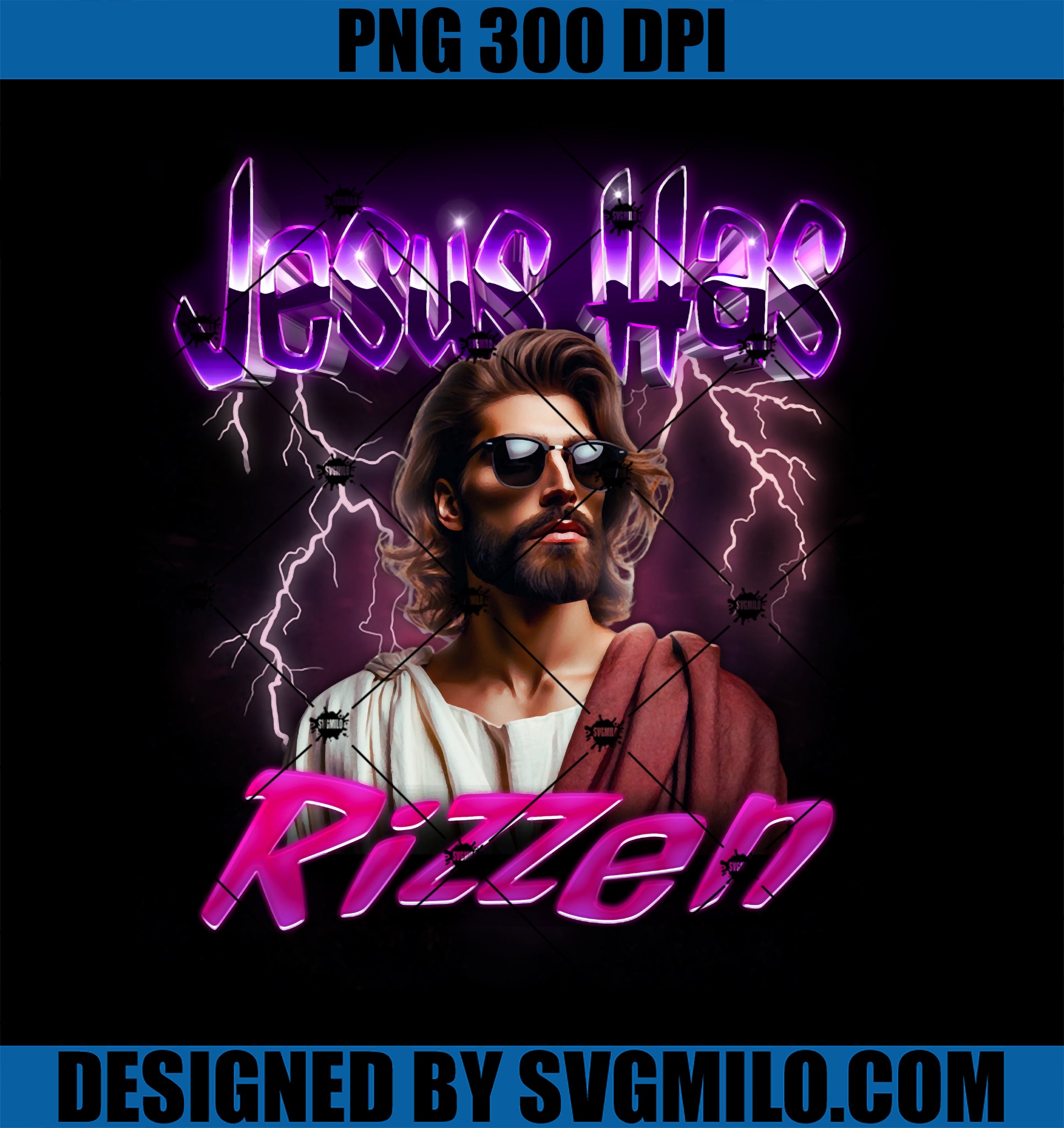 Jesus Has Rizzen Vintage Rock Christian PNG