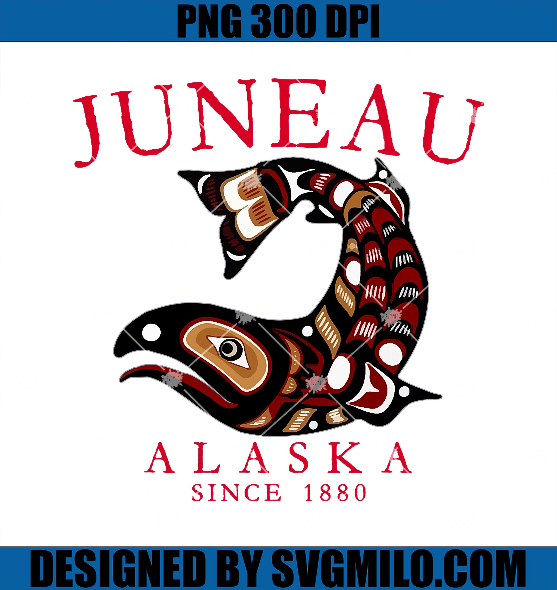 Juneau Alaska Tribal Art Salmon Since 1880 PNG, Red Letters PNG