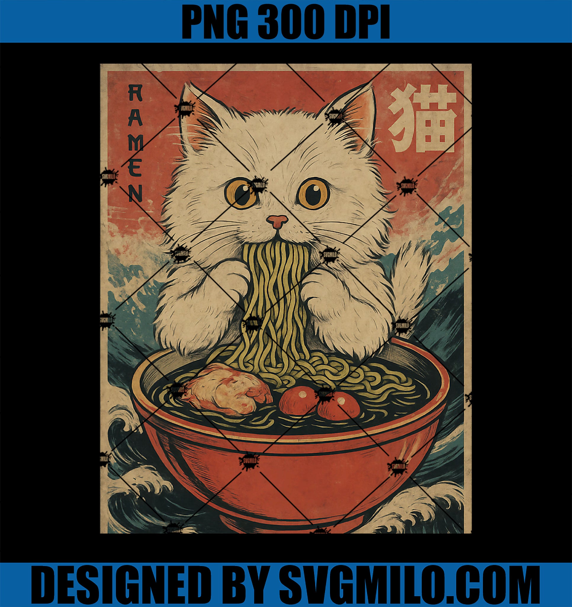 Kawaii White Cat Eating Ramen PNG, Noodles Japanese PNG