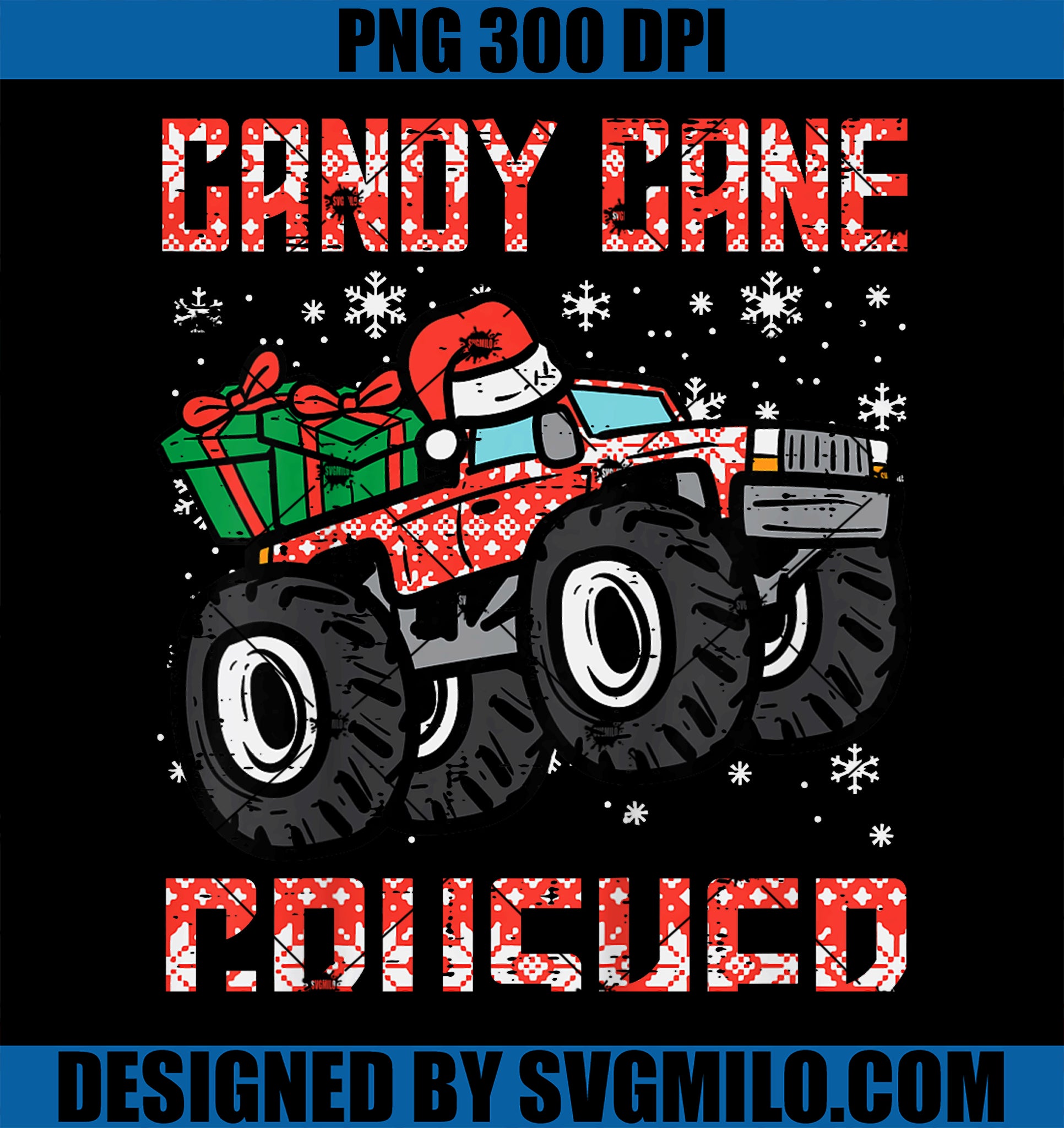 Kids Christmas Candy Cane Crusher Xmas Monster Truck PNG