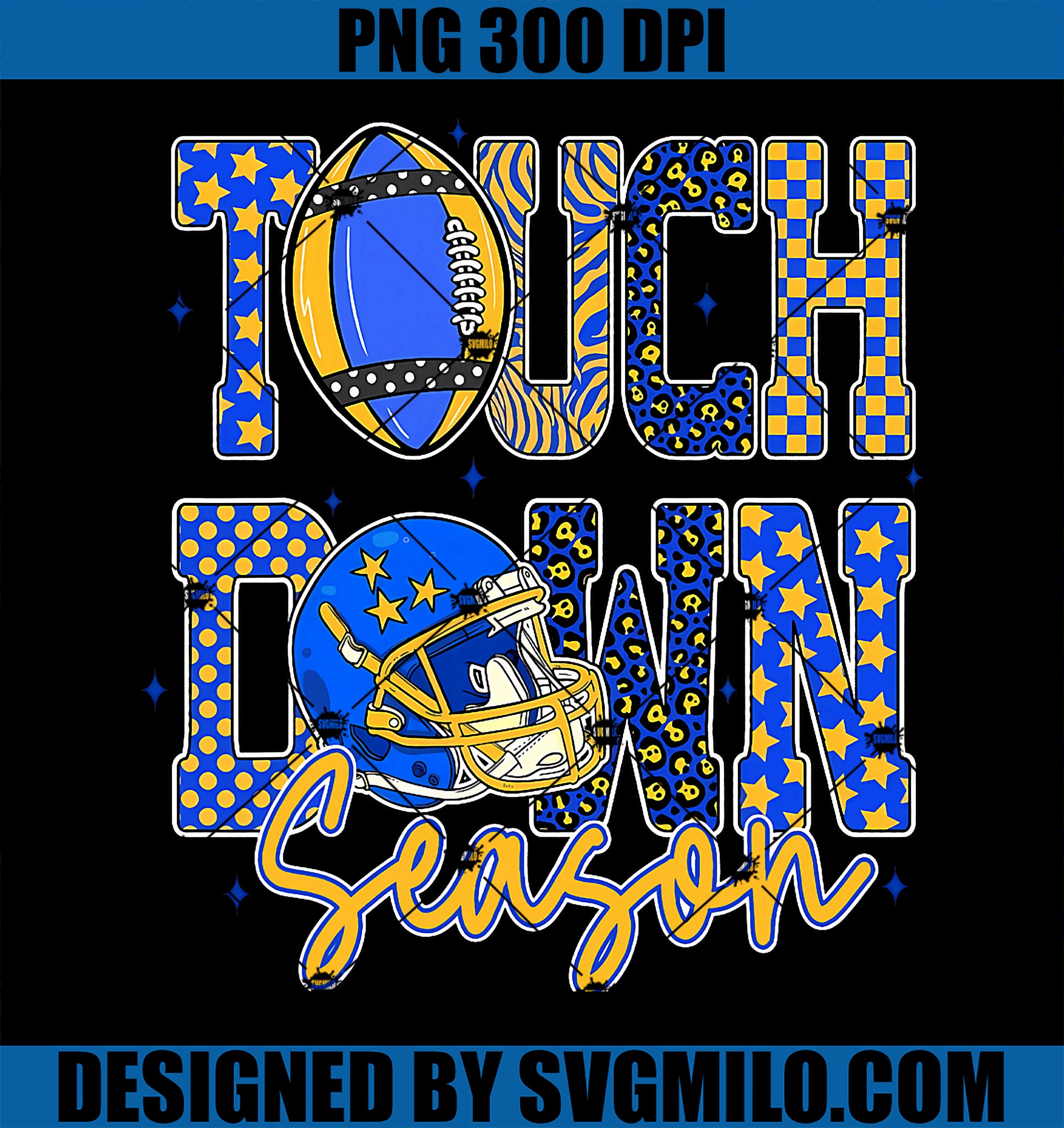 Leopard Blue Gold PNG, Checkered Football Touchdown Season PNG