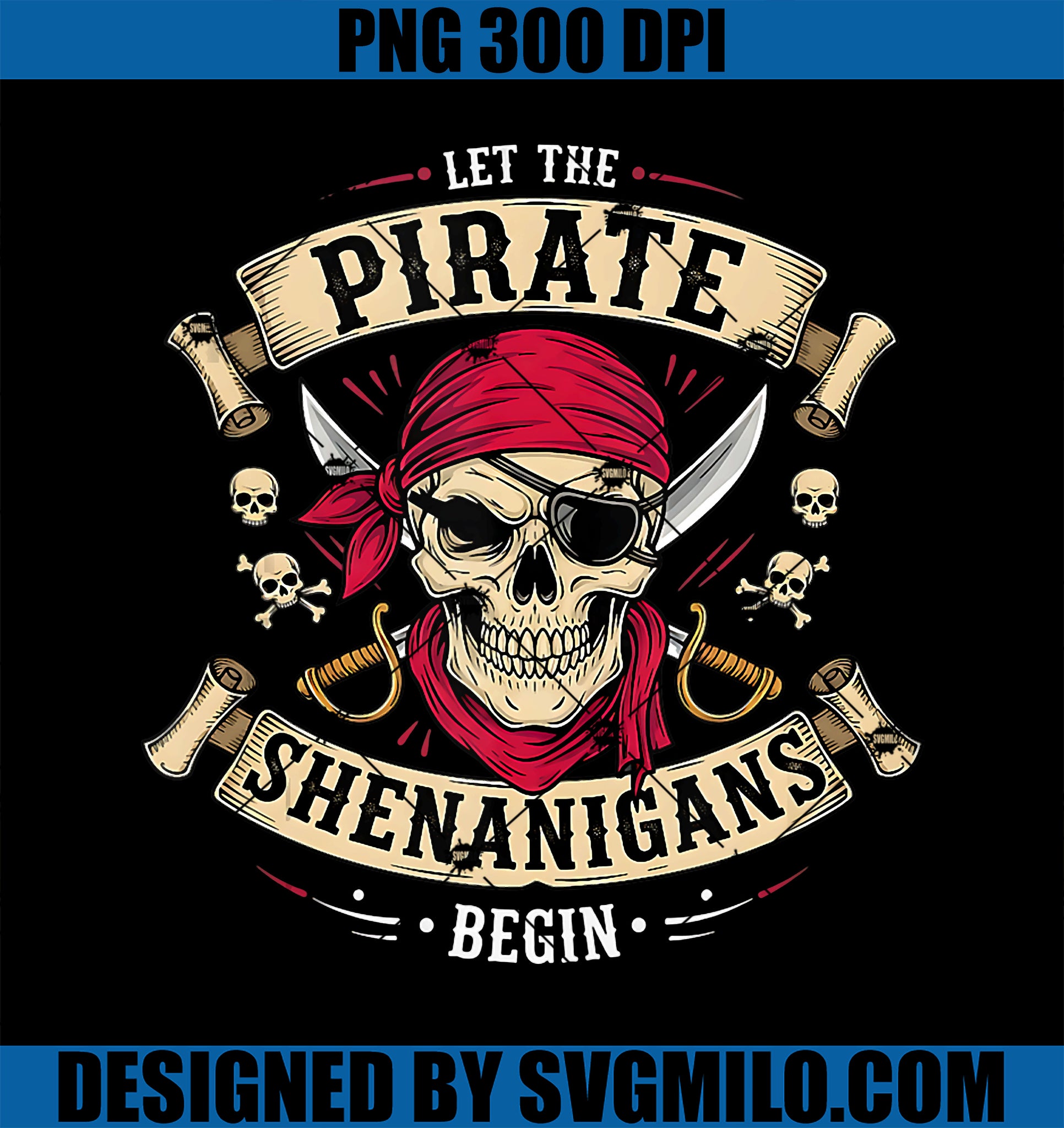 Let The Pirate Shenanigans Begin PNG, Halloween Skull Bandana PNG