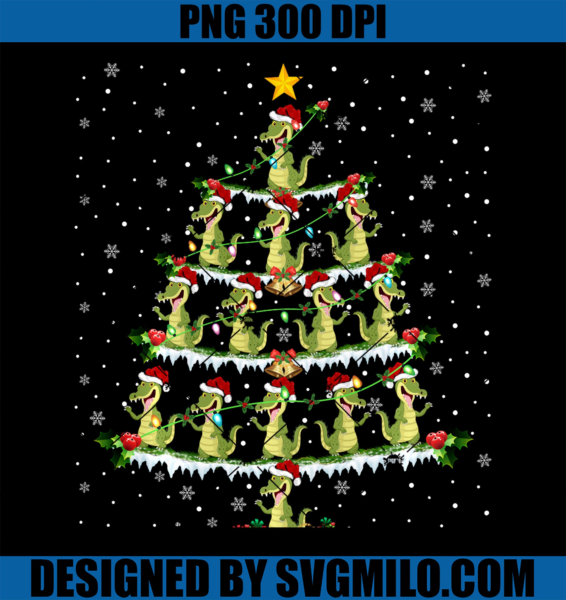 Lighting Tree Santa Hat Alligator Christmas PNG