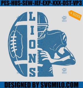 Lions Half Player Embroidery Design, Lions Team Embroidery Design, Football Player Embroidery Design