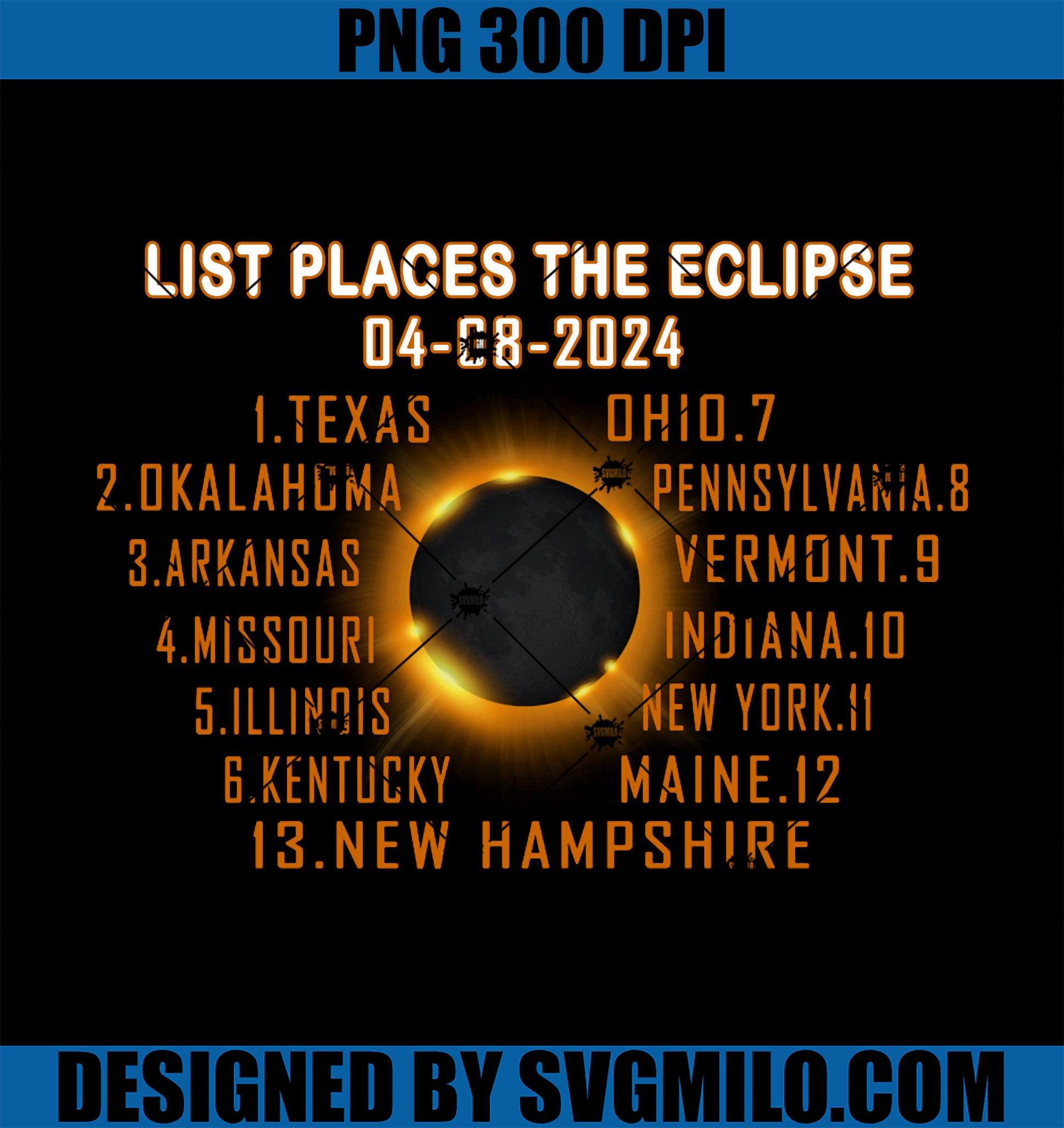 List Places the eclipse 2024 States America PNG