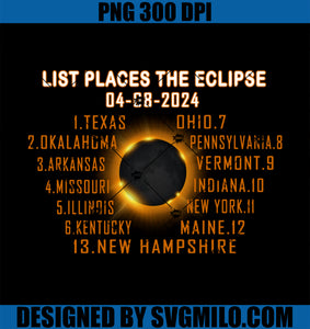 List Places the eclipse 2024 States America PNG