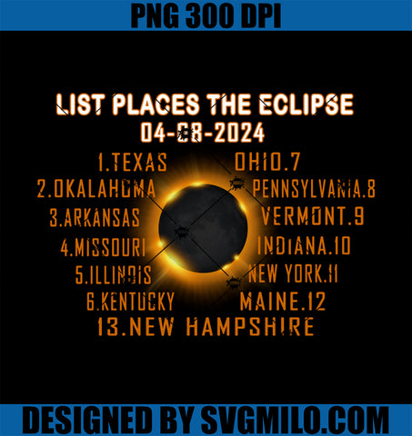 List Places the eclipse 2024 States America PNG