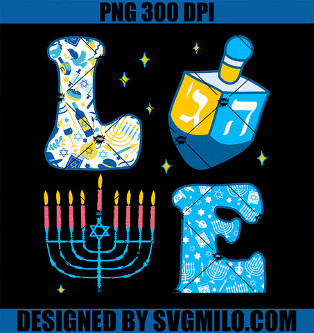 Love Cute Hanukkah Dreidel Menorah Chanukah Jewish Holiday PNG