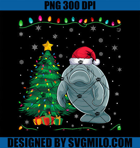 Manatee Santa Hat PNG, Christmas Tree Lights PNG