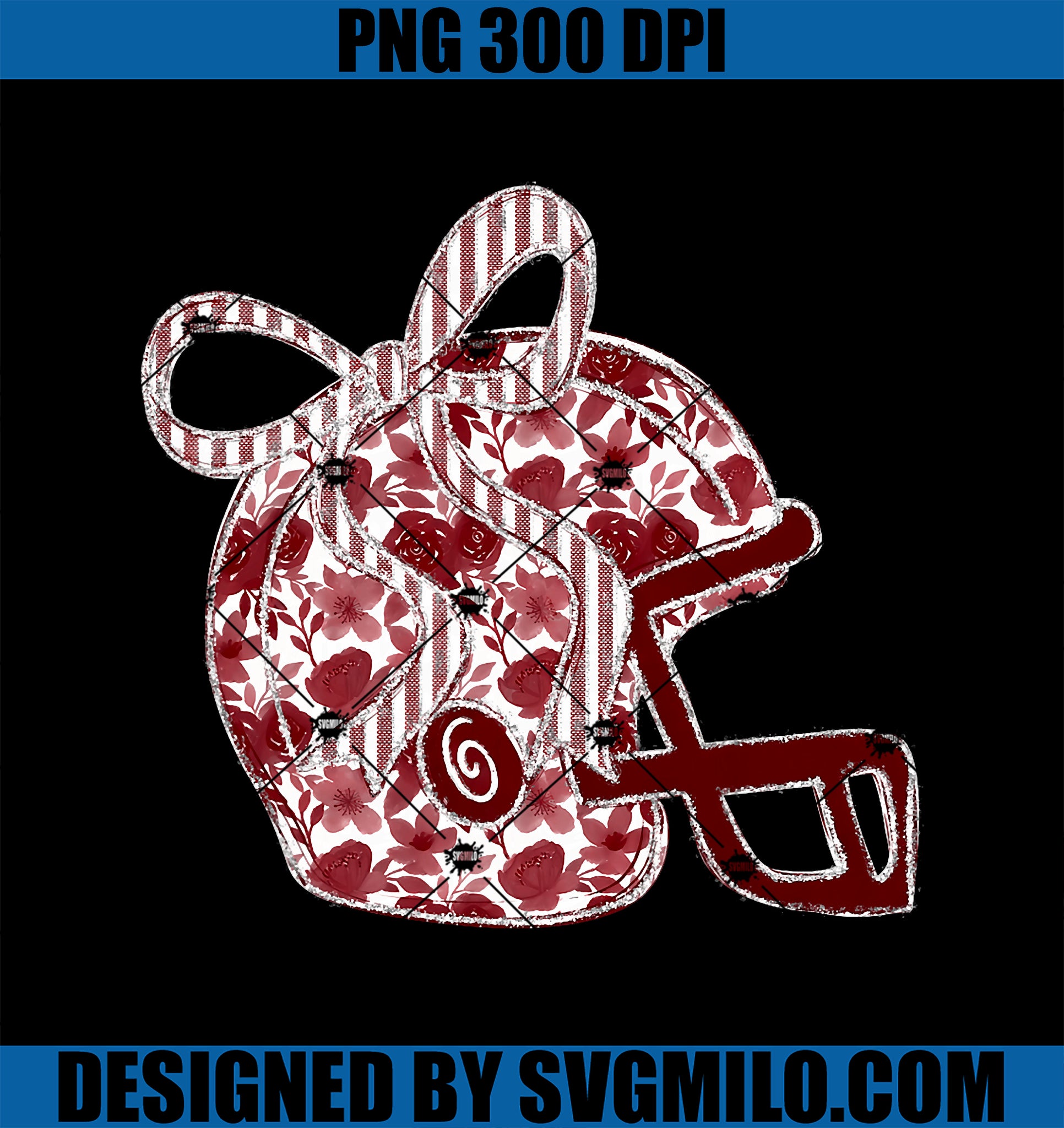 Maroon Floral Football Helmet Coquette Bow PNG, Touchdown Season PNG