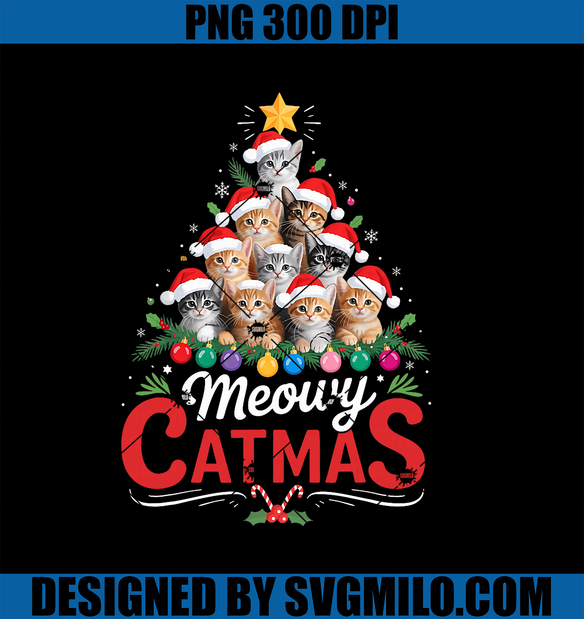 Meowy Catmas Cat Christmas Tree Xmas PNG, Funny Santa PNG