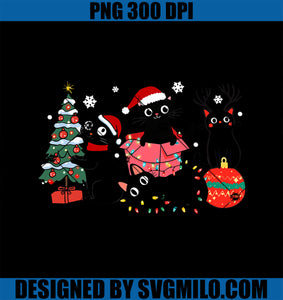 Meowy Christmas Black Cats Play Christmas Tree Lights Cats PNG