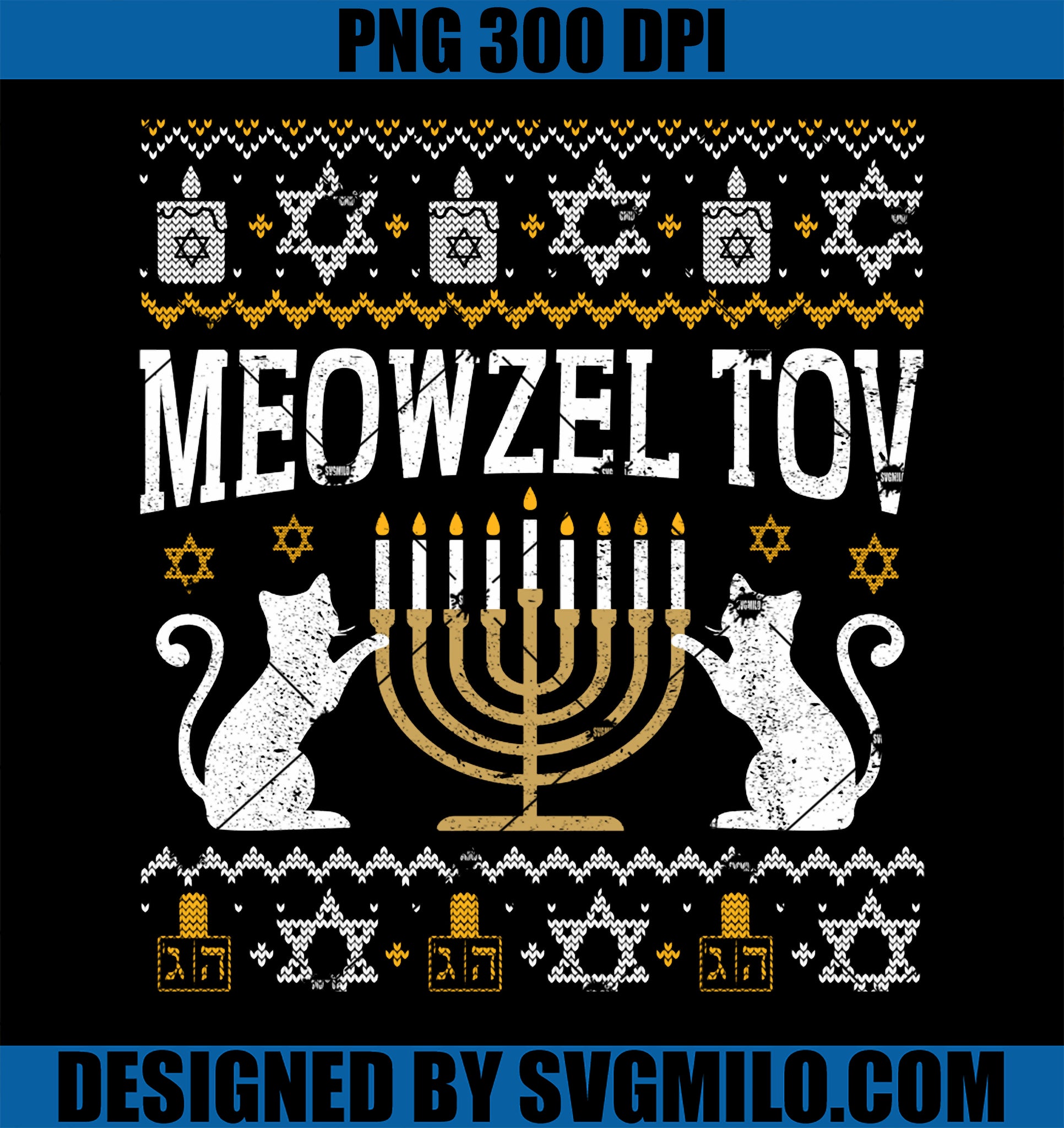 Meowzel Tov Ugly Sweater For Cat Owner Hanukkah Or Chanukah PNG