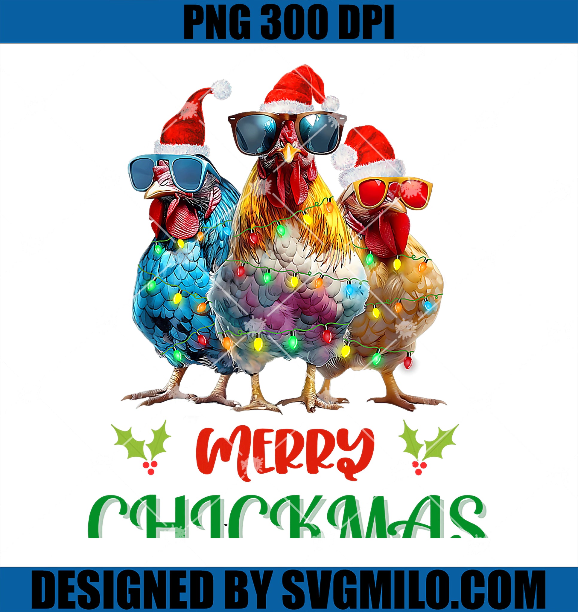 Merry Chickmas Ornament Lights Chicken Farmer Christmas PNG