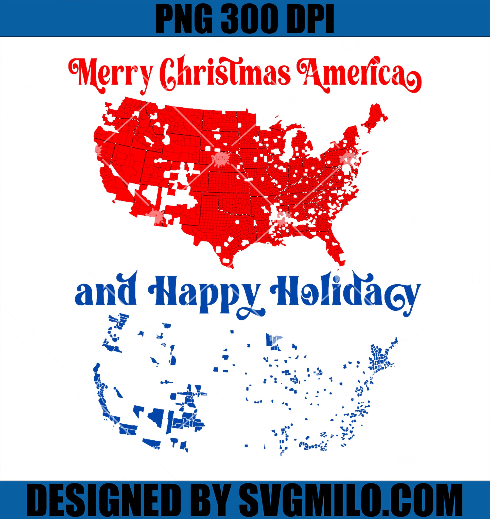 Merry Christmas America and Happy Holiday PNG, USA Map PNG