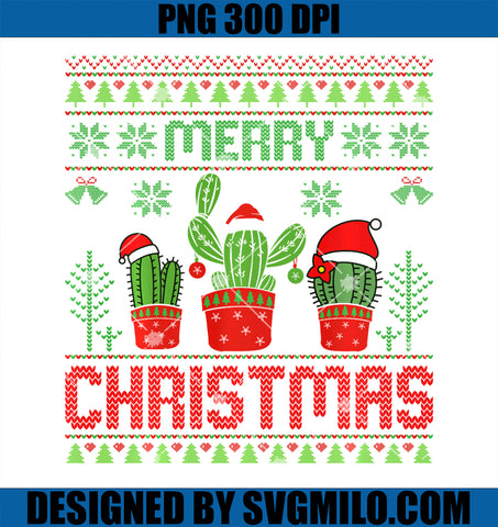 Merry Christmas Cactus Succulent Plants Ugly Xmas Holiday PNG