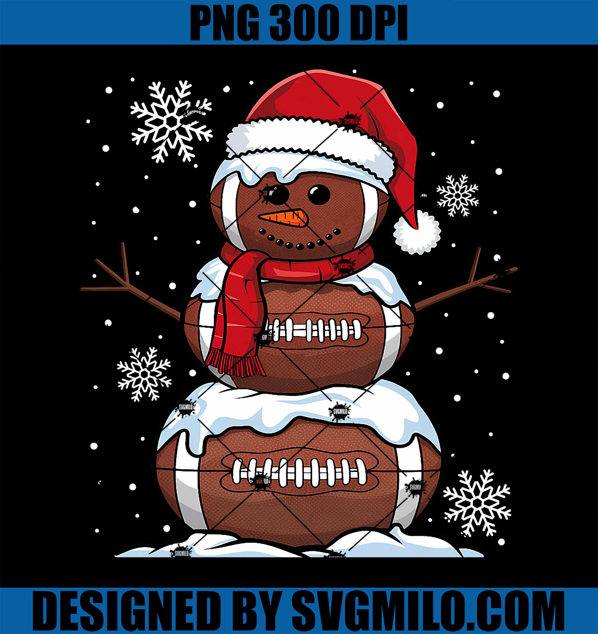 Merry Christmas Football Snowman Holiday Sports Xmas PNG