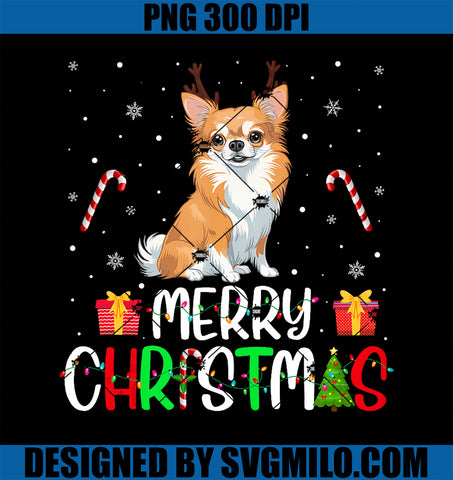 Merry Christmas Lights Chihuahua Dog Reindeer Hat Xmas PJs PNG