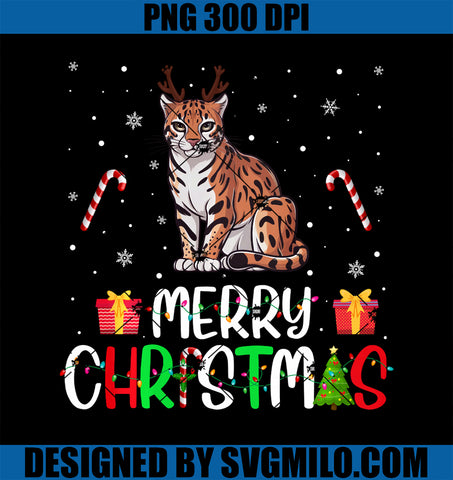 Merry Christmas Lights Ocelot Reindeer Hat Xmas PJs PNG