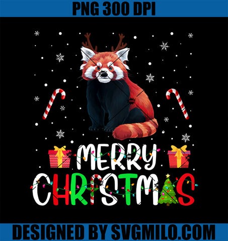 Merry Christmas Lights Red Panda Reindeer Hat Xmas PJs PNG