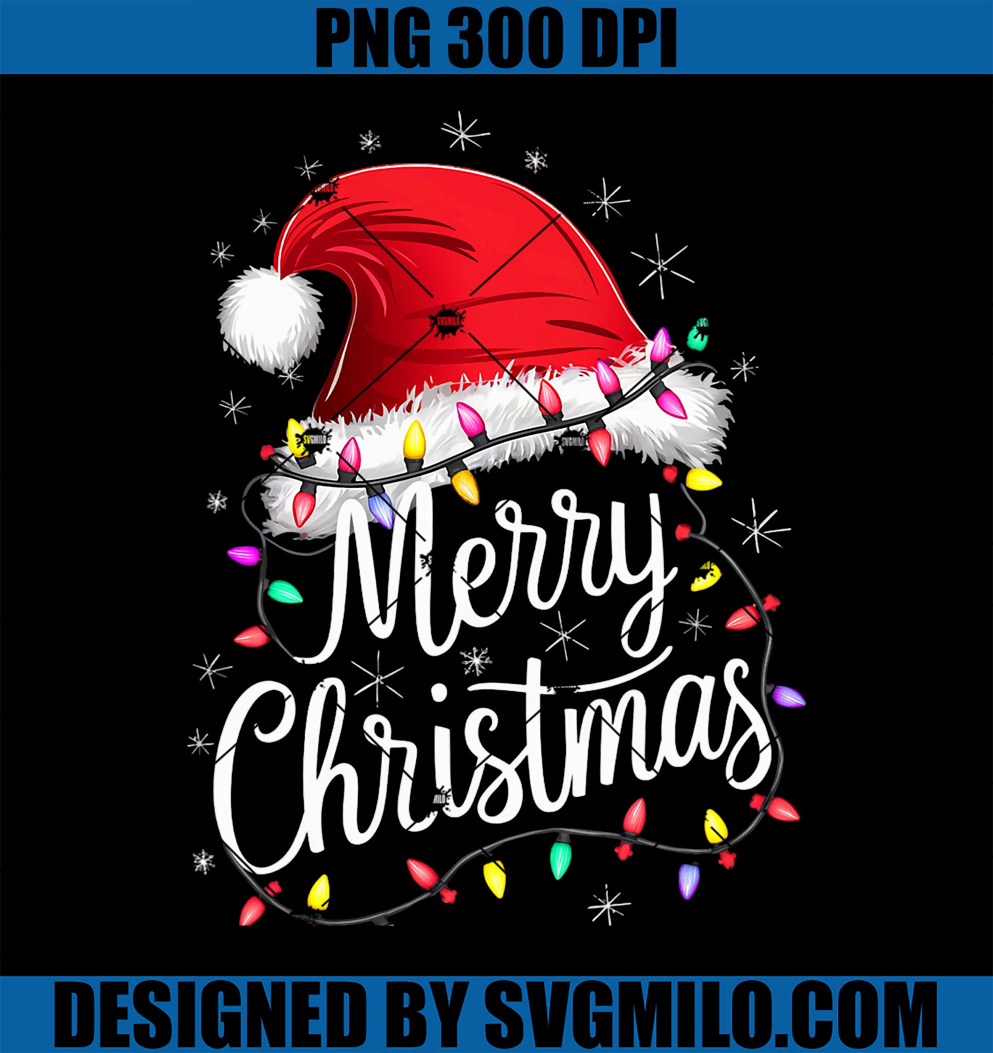 Merry Christmas Lights Red Santa Hat Xmas Family PNG