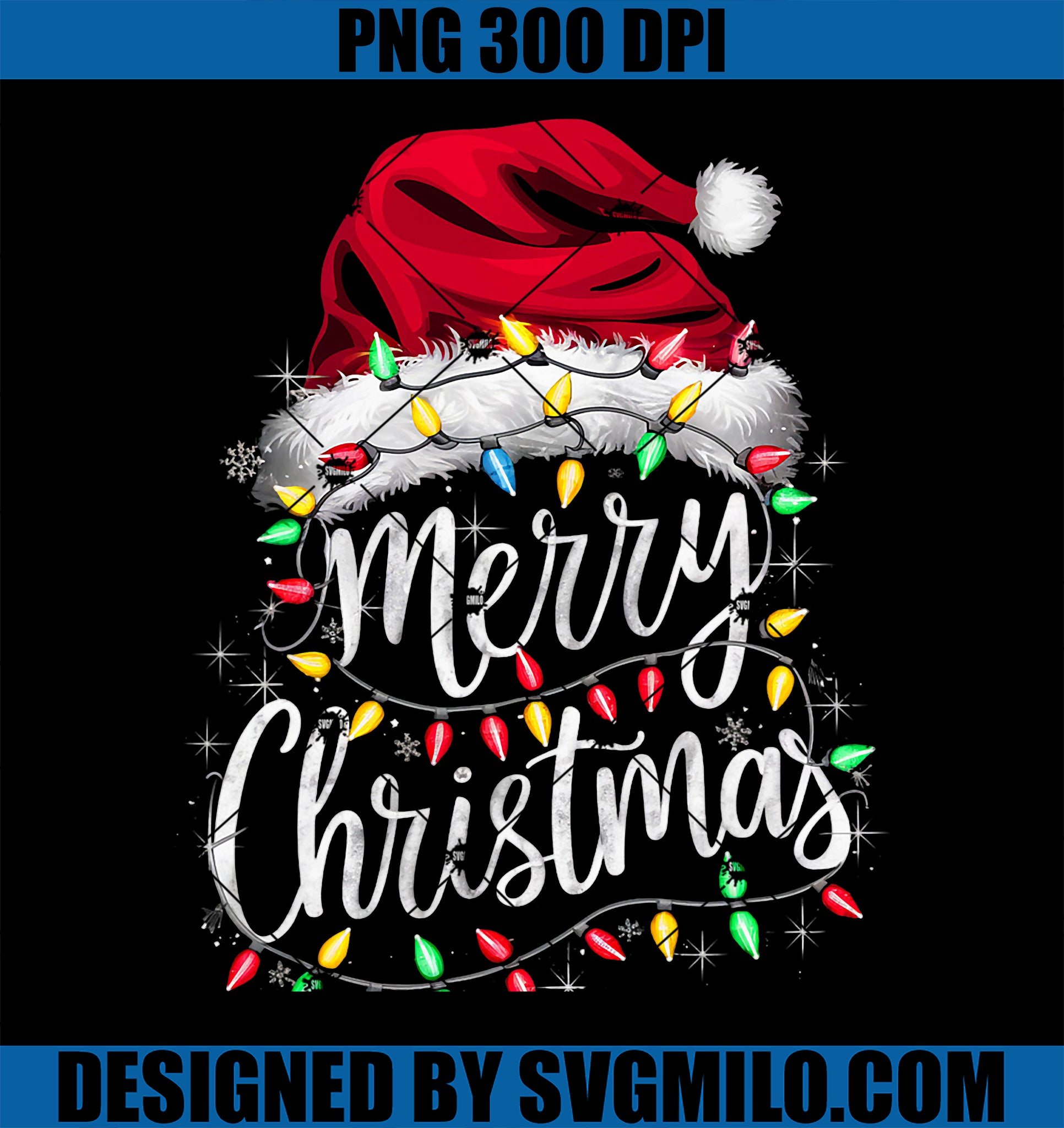 Merry Christmas Lights Red Santa Hat Xmas Family PNG