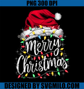 Merry Christmas Lights Red Santa Hat Xmas Family PNG