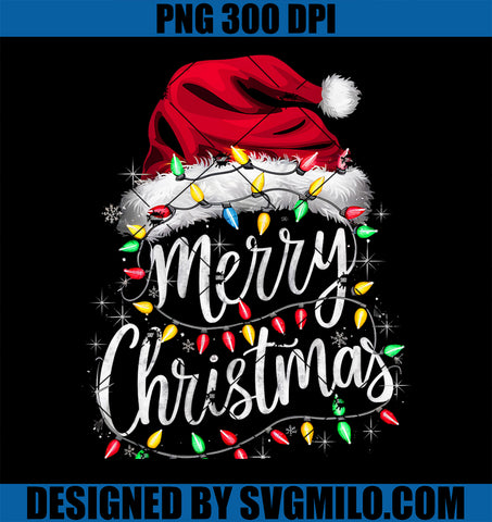 Merry Christmas Lights Red Santa Hat Xmas Family PNG