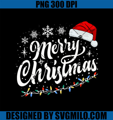 Merry Christmas Lights Red Santa Hat Xmas PNG