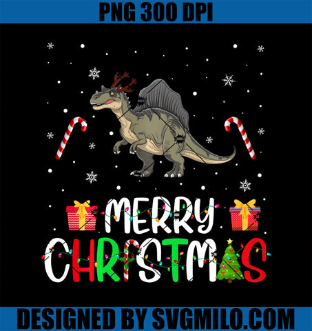 Merry Christmas Lights Spinosaurus Reindeer Hat Xmas PJs PNG