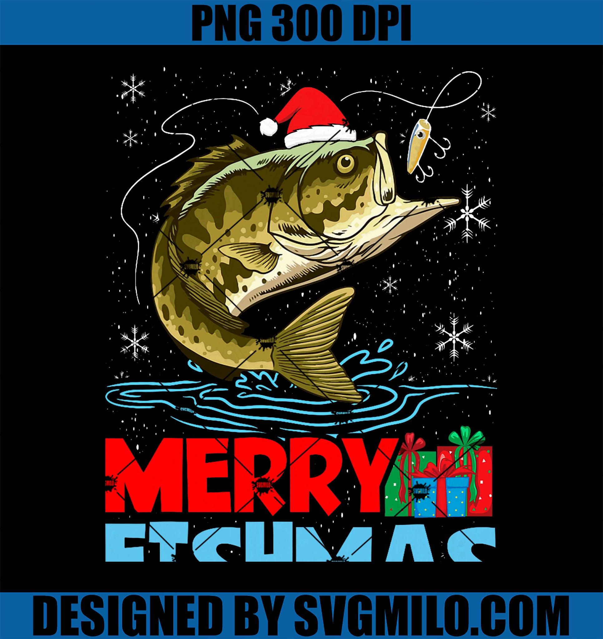 Merry Fishmas Christmas Fishing Holiday PNG