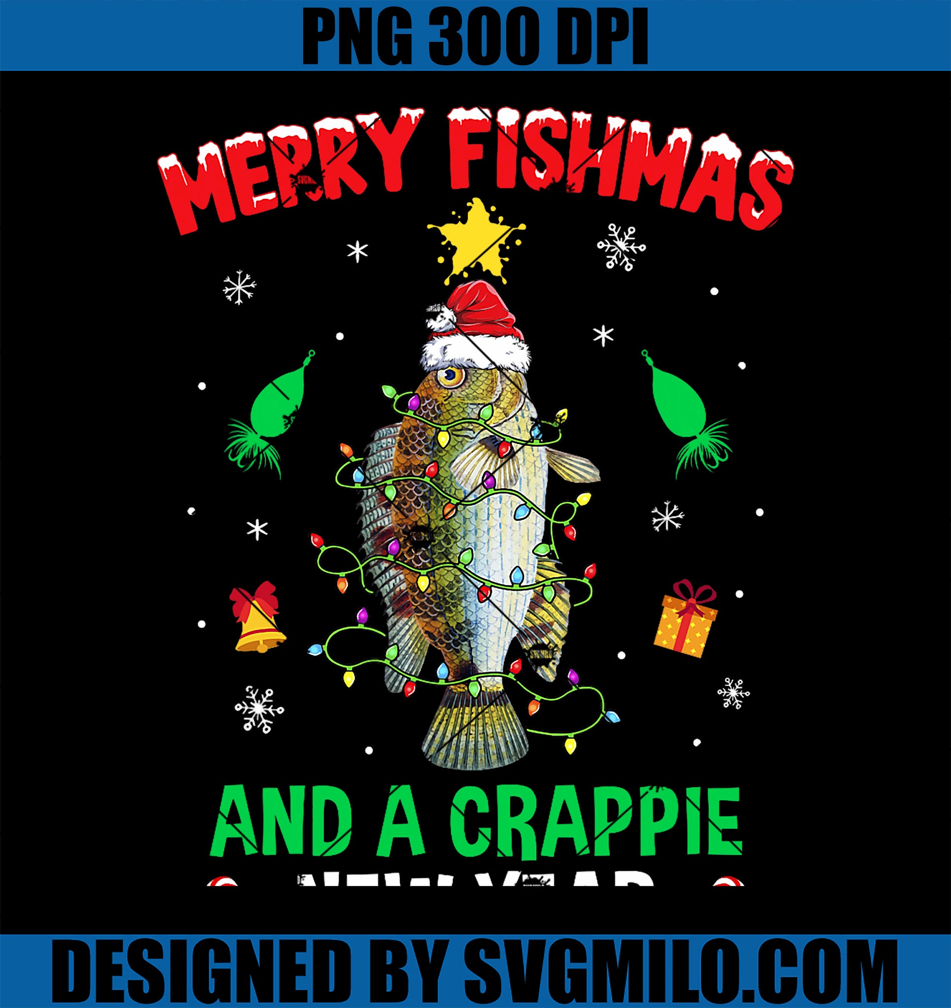 Merry Fishmas Crappie Christmas Tree Fishing PNG, Funny Xmas PNG