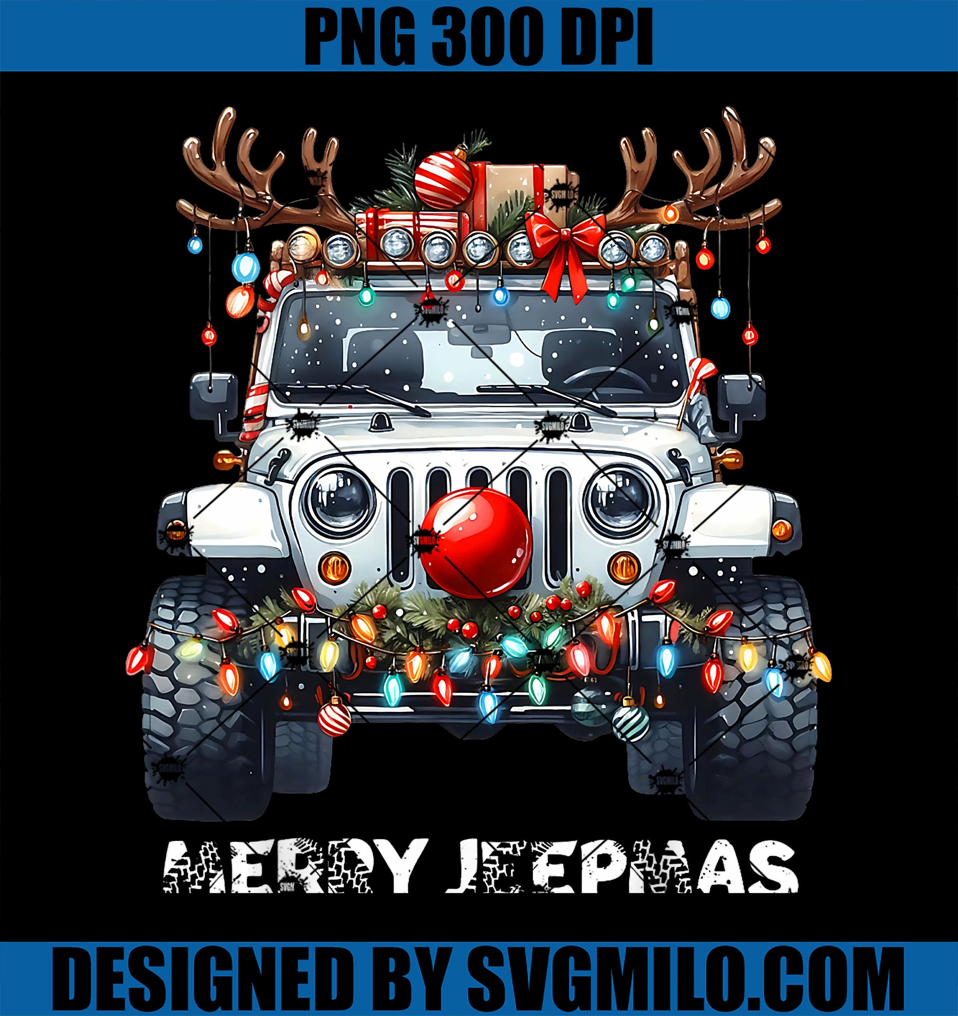 Merry Jeepmas Ugly Light Reindeer Christmas PNG