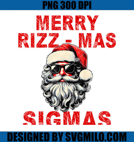 Merry Rizz Mas Sigmas - Cool Santa Face Gen Alpha Christmas PNG