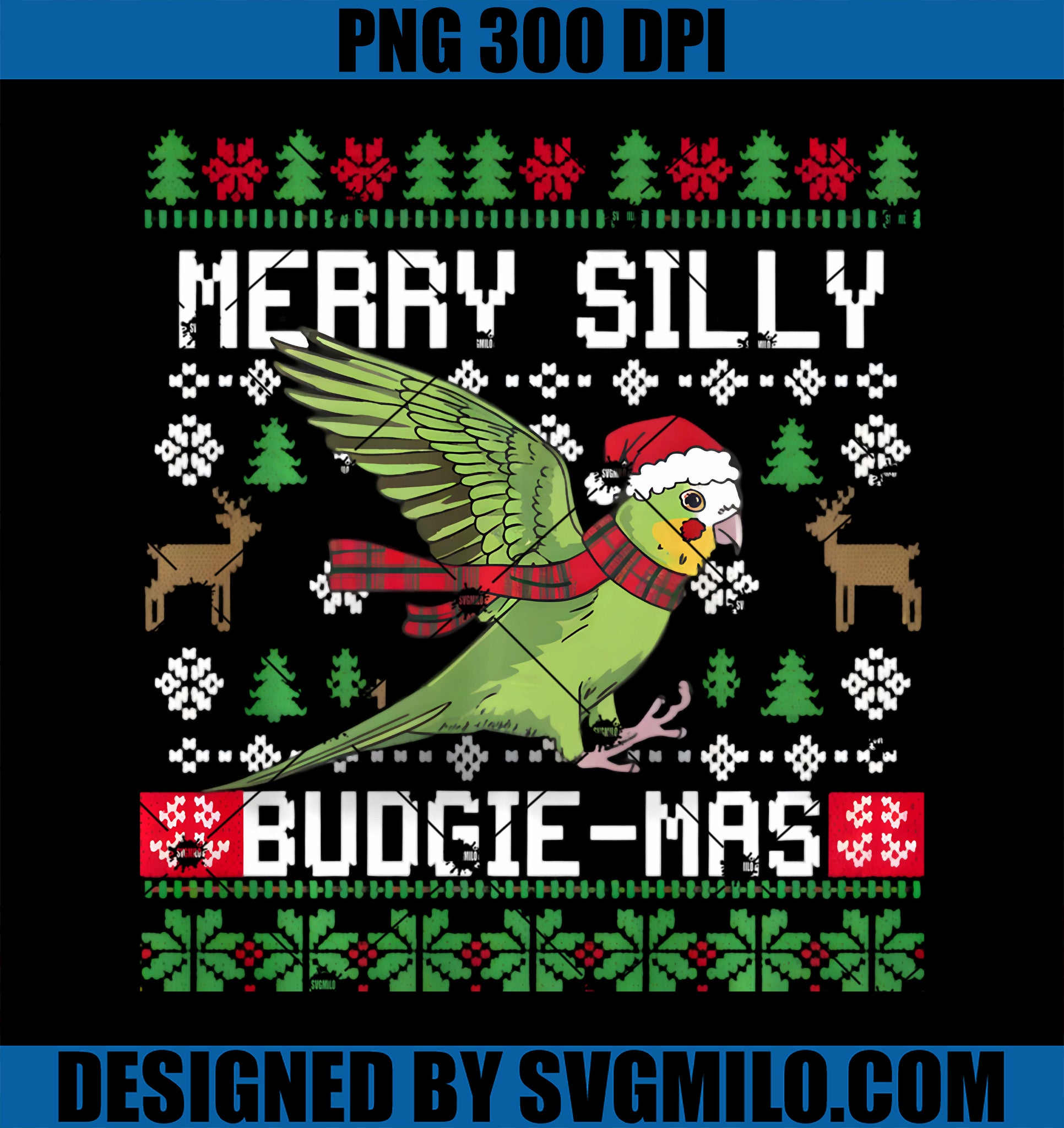 Merry Silly Budgie-Mas Funny Parakeet Lover Ugly Christmas PNG