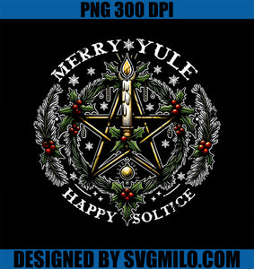 Merry Yule Happy Solstice Holly Christmas Pagan Pentagram PNG