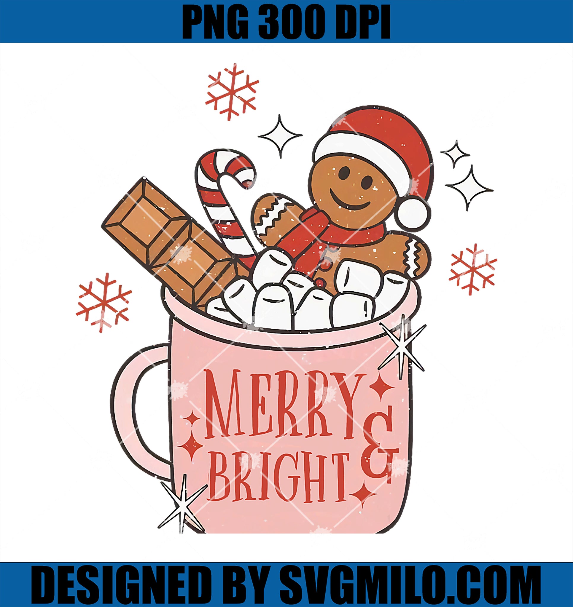 Merry and Bright Gingerbread Hat Santa Hot Cocoa Christmas PNG