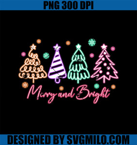 Merry and Bright Tree Neon Christmas PNG