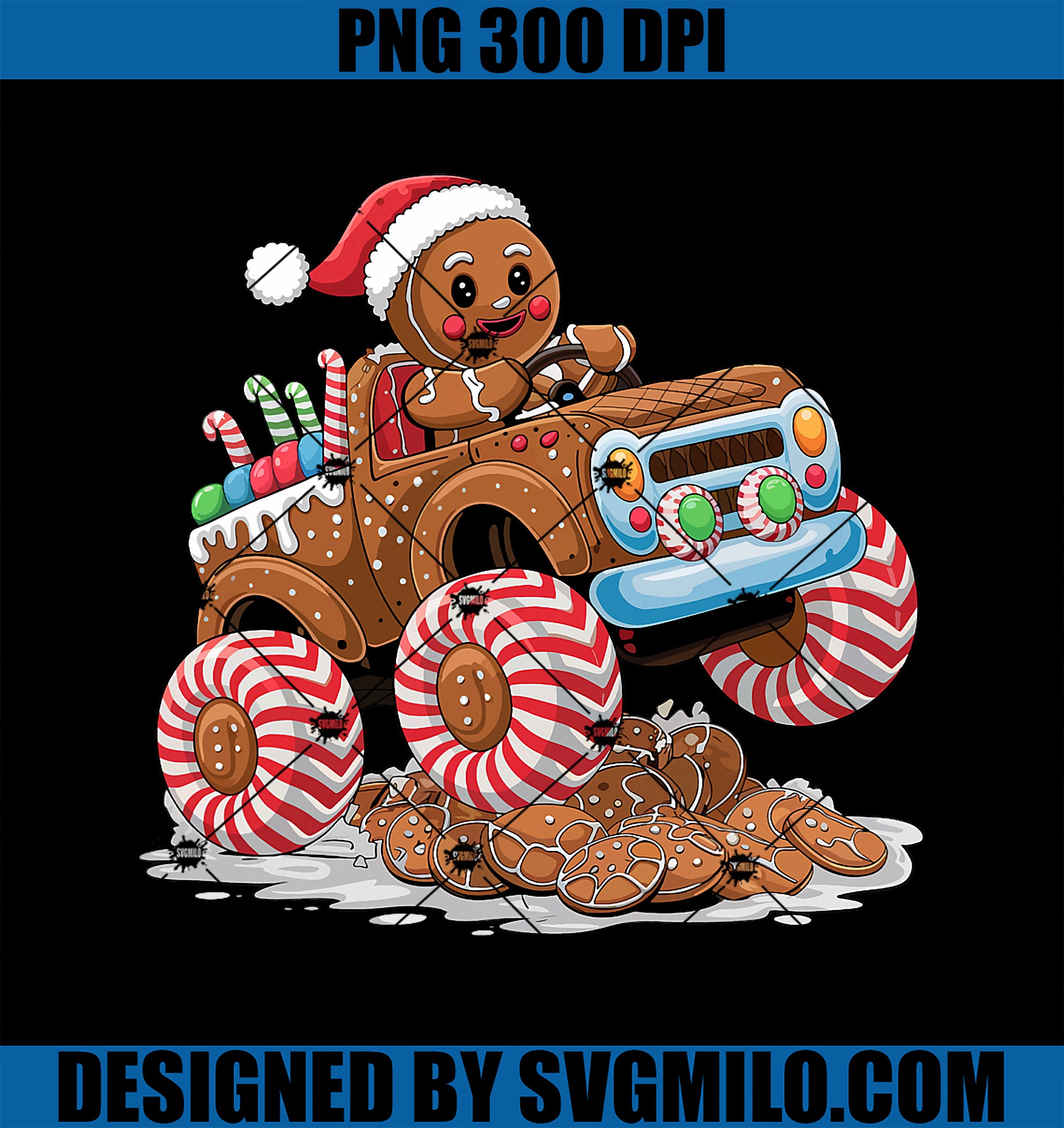 Monster Truck Gingerbread Man Funny Christmas Baking PNG