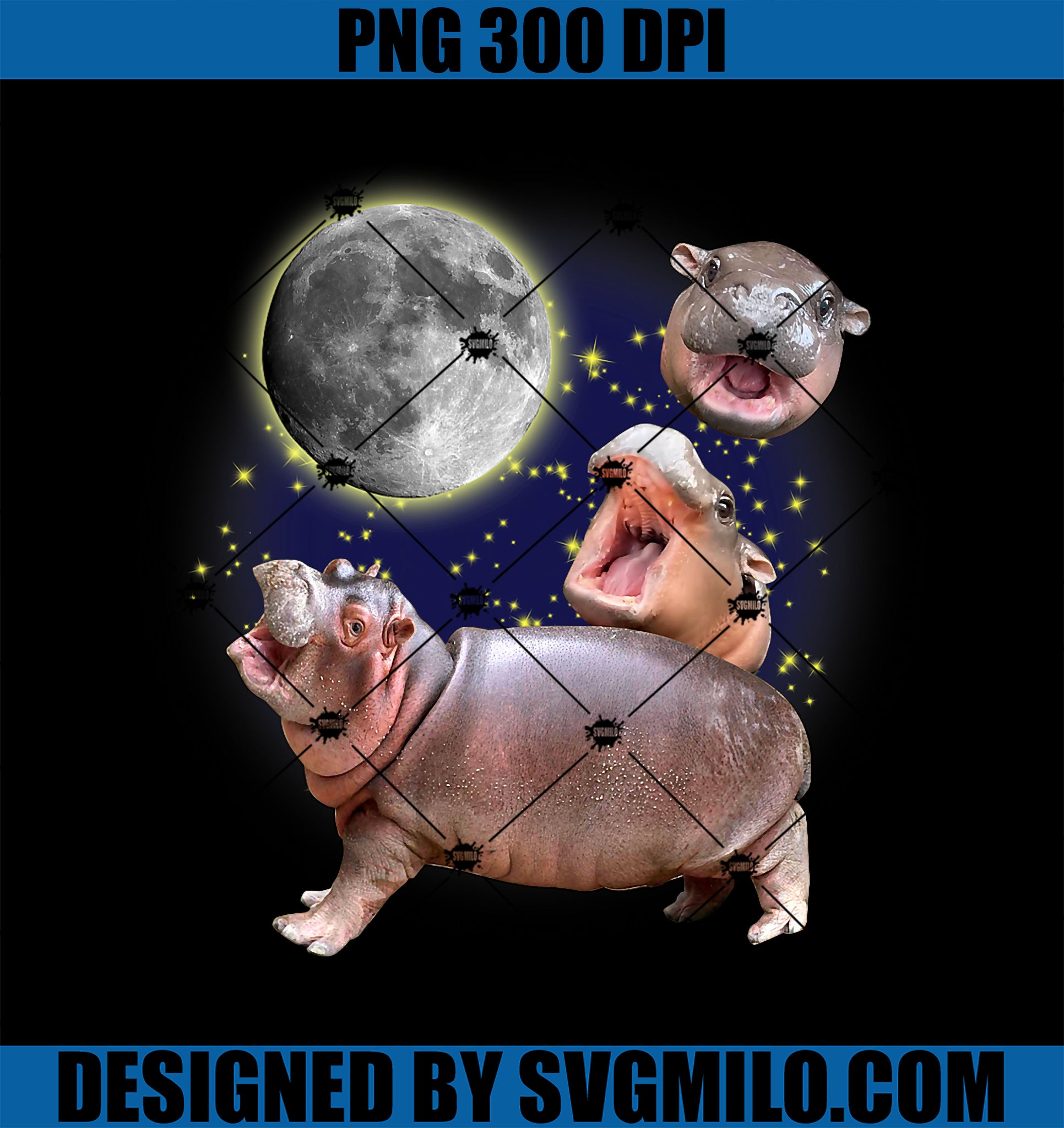 Moo Deng Bouncy Pig in Thai Picture Howling Under The Moon PNG