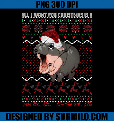 Moo Deng Christmas PNG, All I Want for Christmas is a Moo Deng PNG