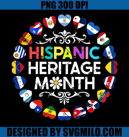 National Hispanic Heritage Month All Countries Flags Hearts PNG