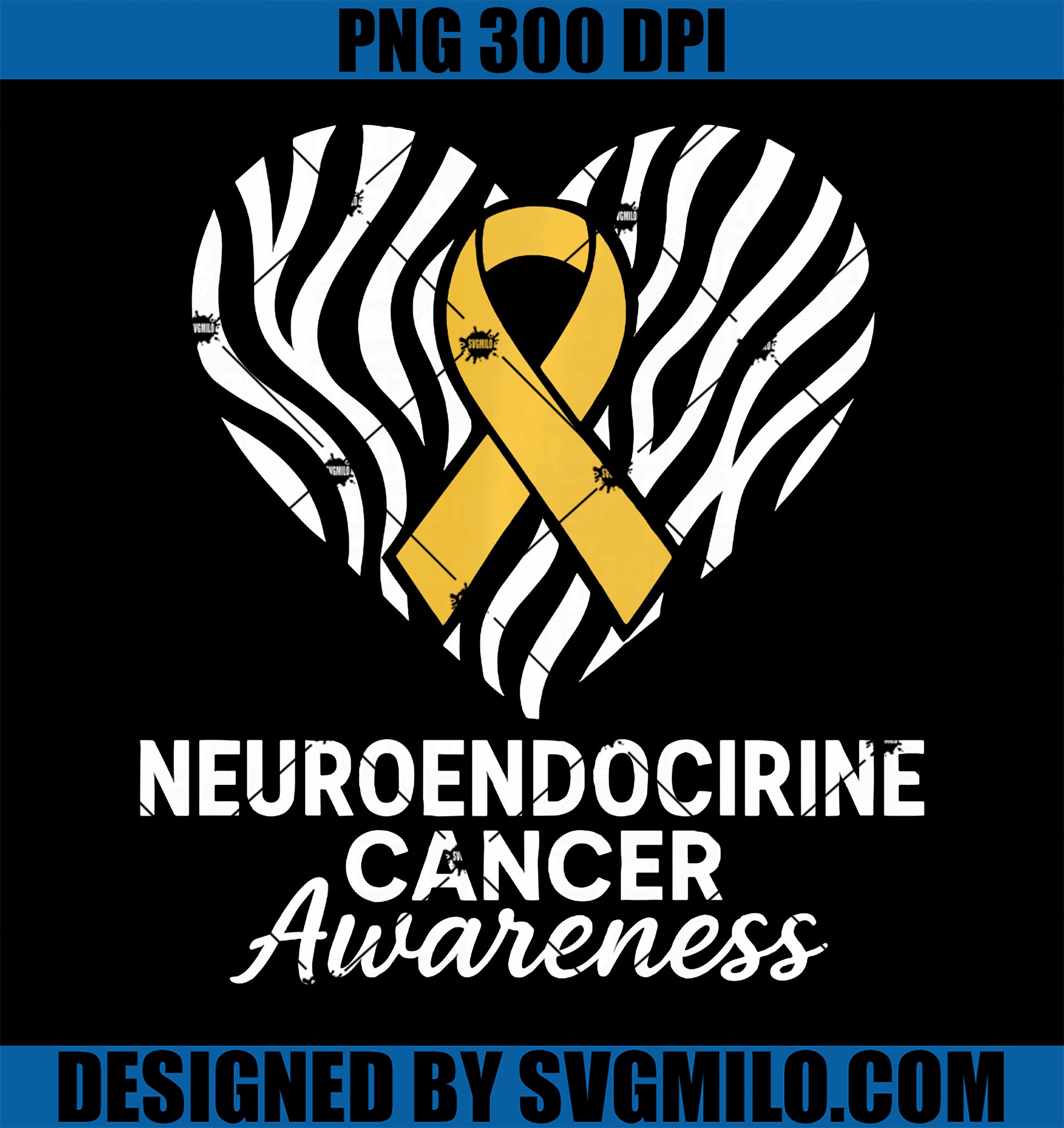 Neuroendocrine Cancer Awareness PNG, Zebra Ribbon Heart PNG