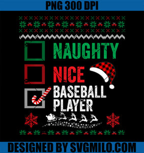 Nice Naughty Baseball Player Ugly Sweater Christmas List PNG