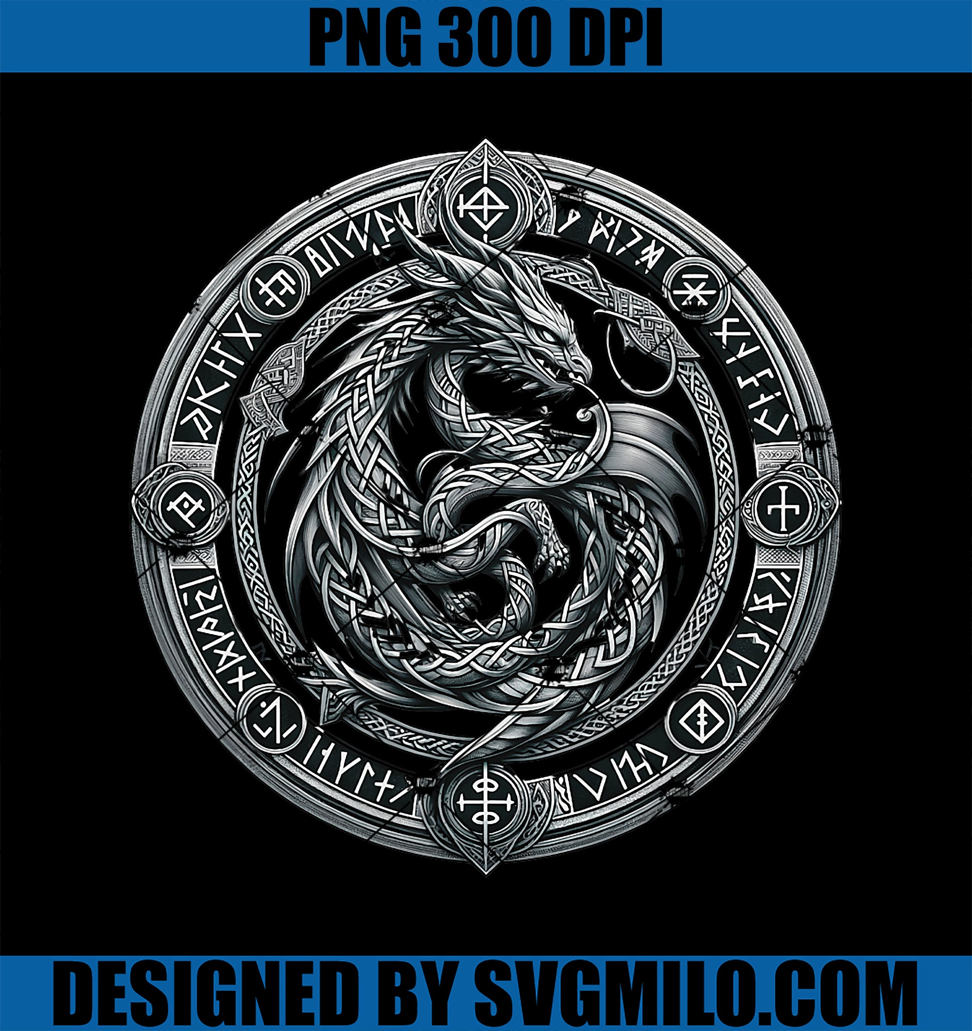 Nordic Dragon Mythical Viking Runes PNG, Tribal Celtic Dragon PNG