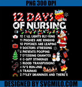 Nurses Merry Christmas PNG, 12 Days of Nursing Xmas PNG