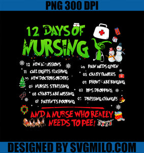 Nurses Merry Christmas PNG, Funny 12 Days of Nursing Xmas Pajamas PNG